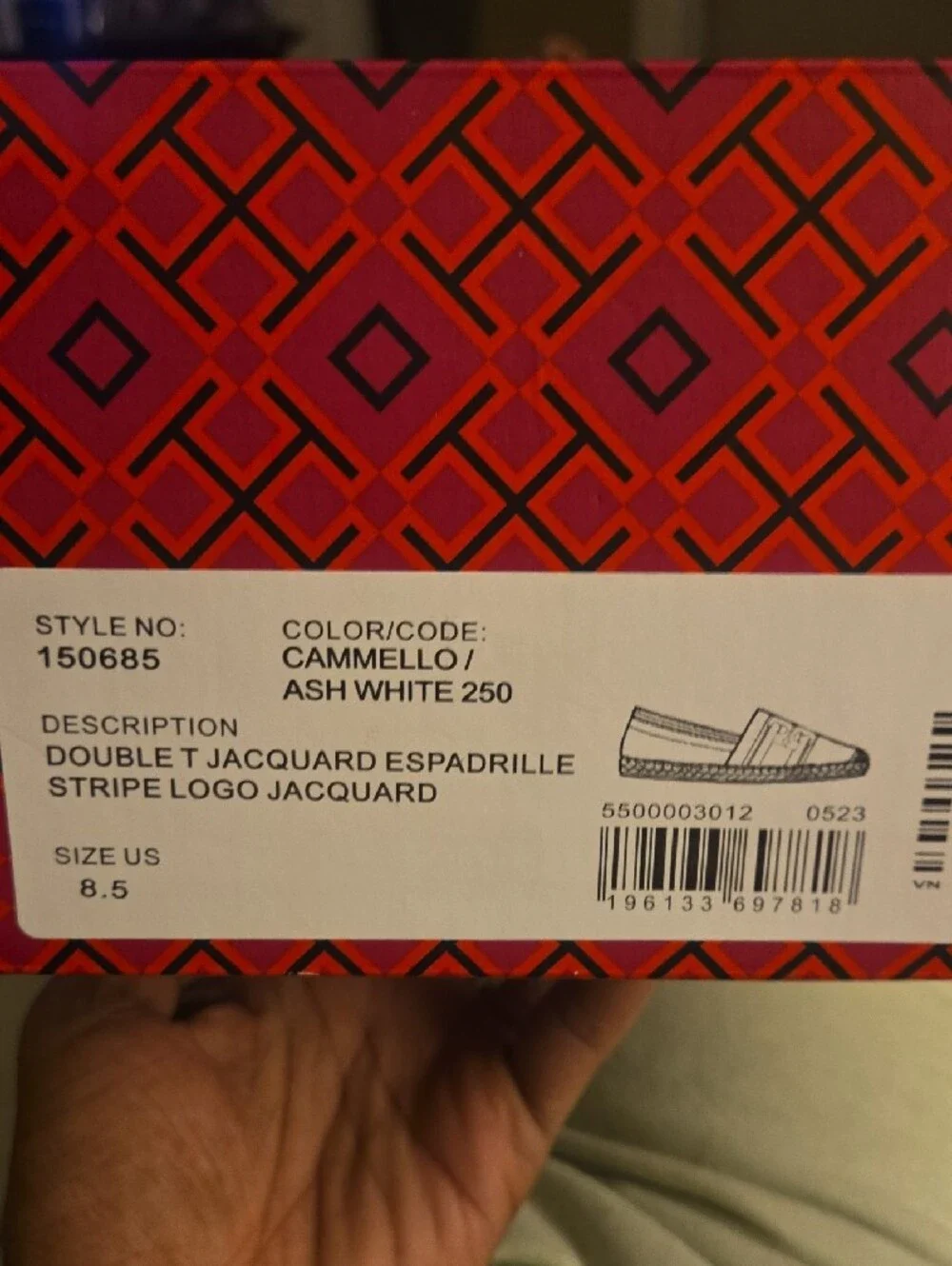 Tory Burch Cammello and Ash White Double T Jacquard Espadrille
